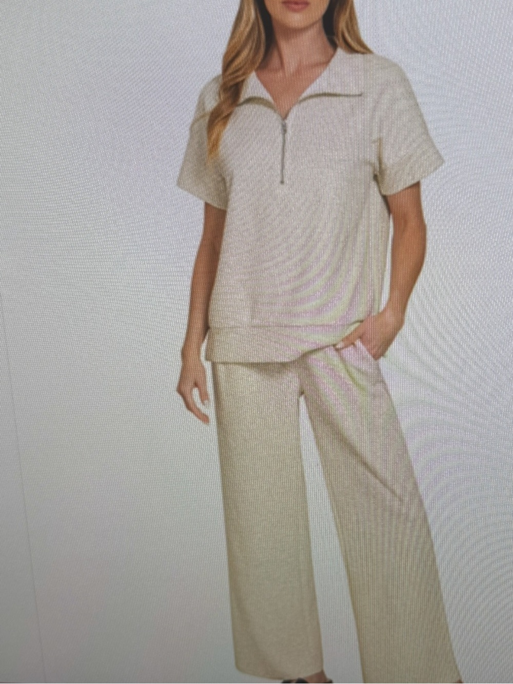 Z17 H VANILLA Zenana Scuba High Neck Half Zip Top & Pants Set Various Sizes